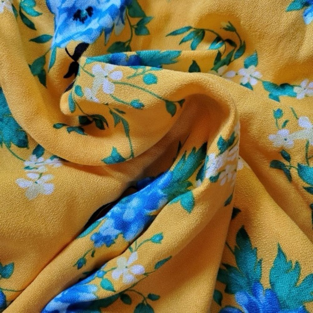 Love Stitch Floral Maxi Dress S M Yellow Gauze Boho Tiered Pocket Vacation Cami - Picture 9 of 10